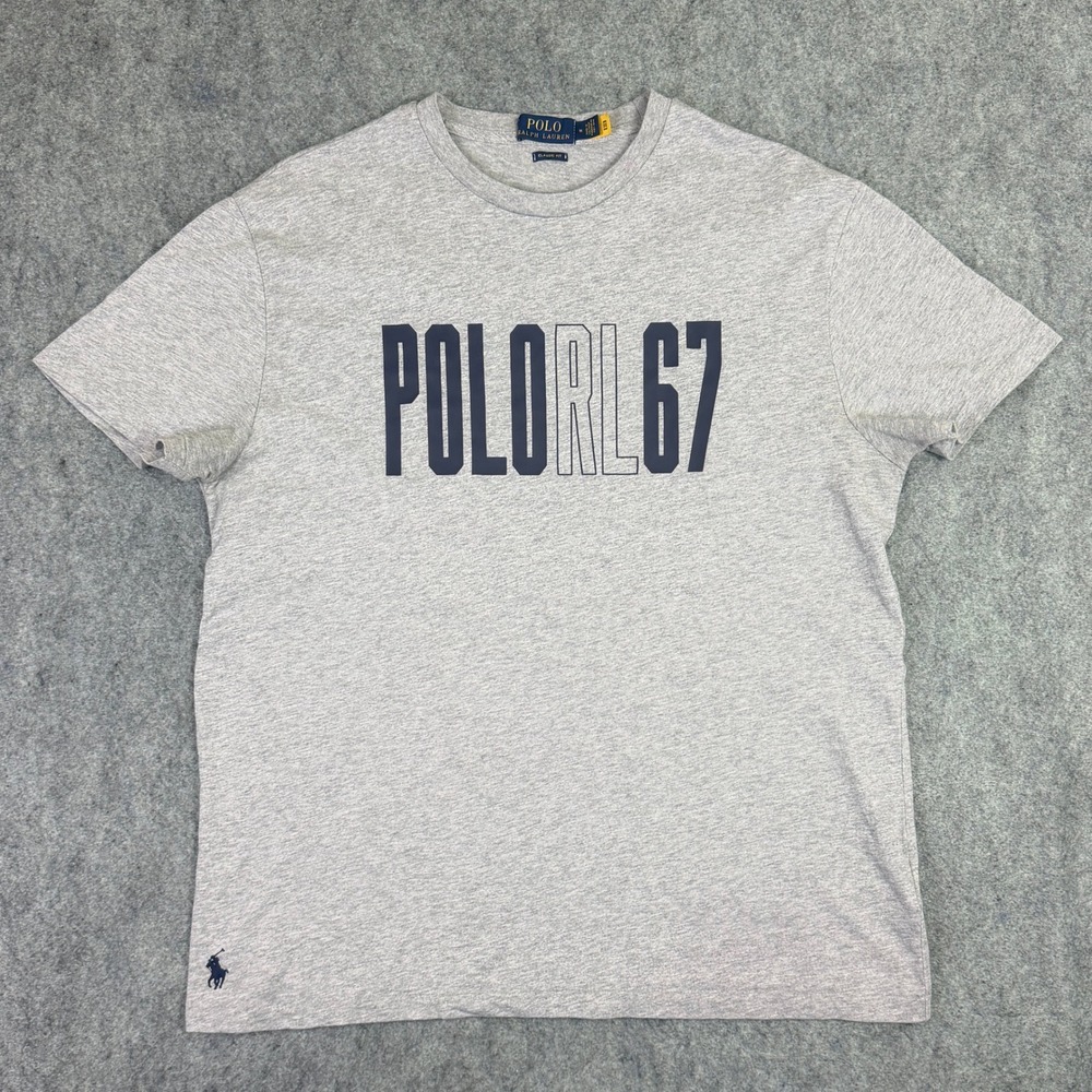 Polo Ralph Lauren Mens Gray POLO RL 67 Graphic T-Shirt Classic Fit Medium